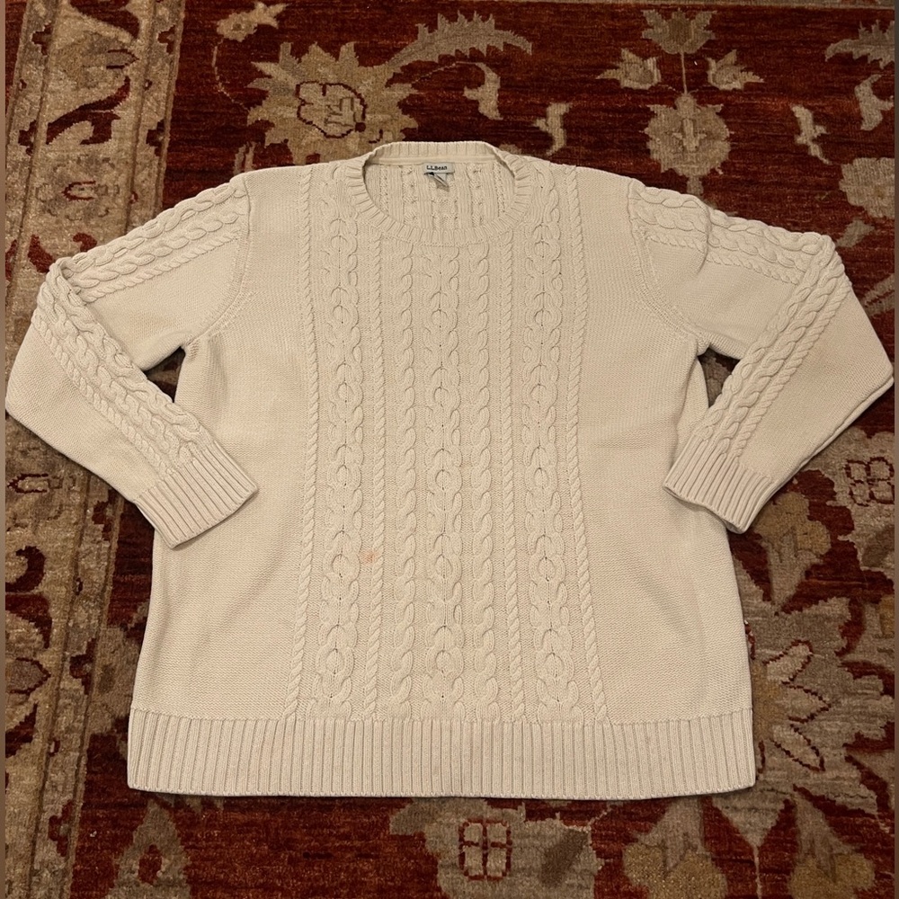 L.L. Bean Off-White Cable Knit Sweater XL